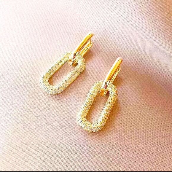 Elegant Paper Link Hoop Earrings Small Trendy GOLDTONE - Picture 2 of 5